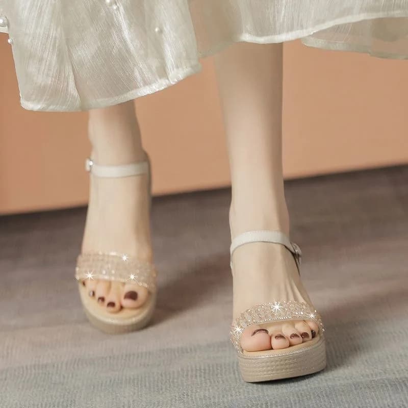 Thick Sole Women's Shoes with Skirt Beach High Heels New Arrivalsummer One-strap Sandals Outwear Wedge Sandals for Women