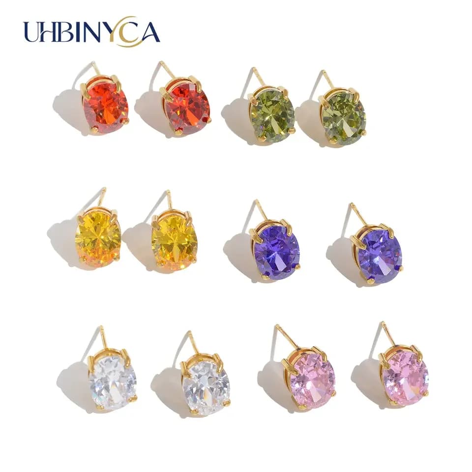 8*10mm Oval Cubic Zirconia Earrings, 316L Stainless Steel 18K Gold Plated, Delicate Daily Jewelry for Women Gift