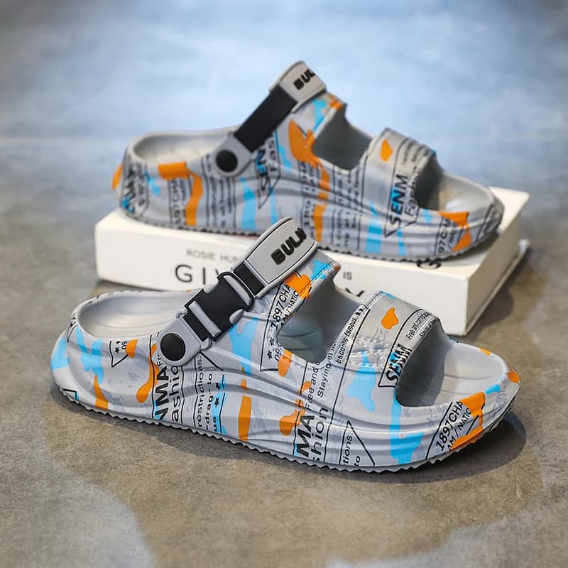 Smooth Surface Men Shower Slides EVA Waterproof Anti Slip Flat Cushion Open Toe Slippers Household Indoor Sandals