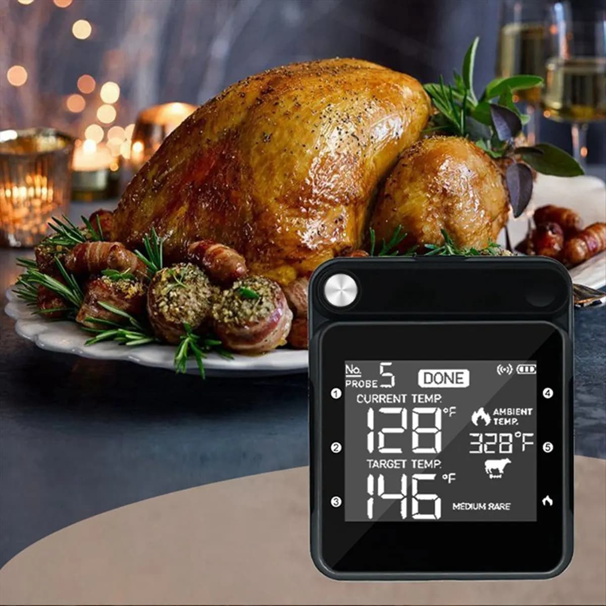 MEIMEI- Termometro per barbecue per carne, barbecue, telecomando senza fili, digitale, ricaricabile, intelligente, per affumicatore da forno