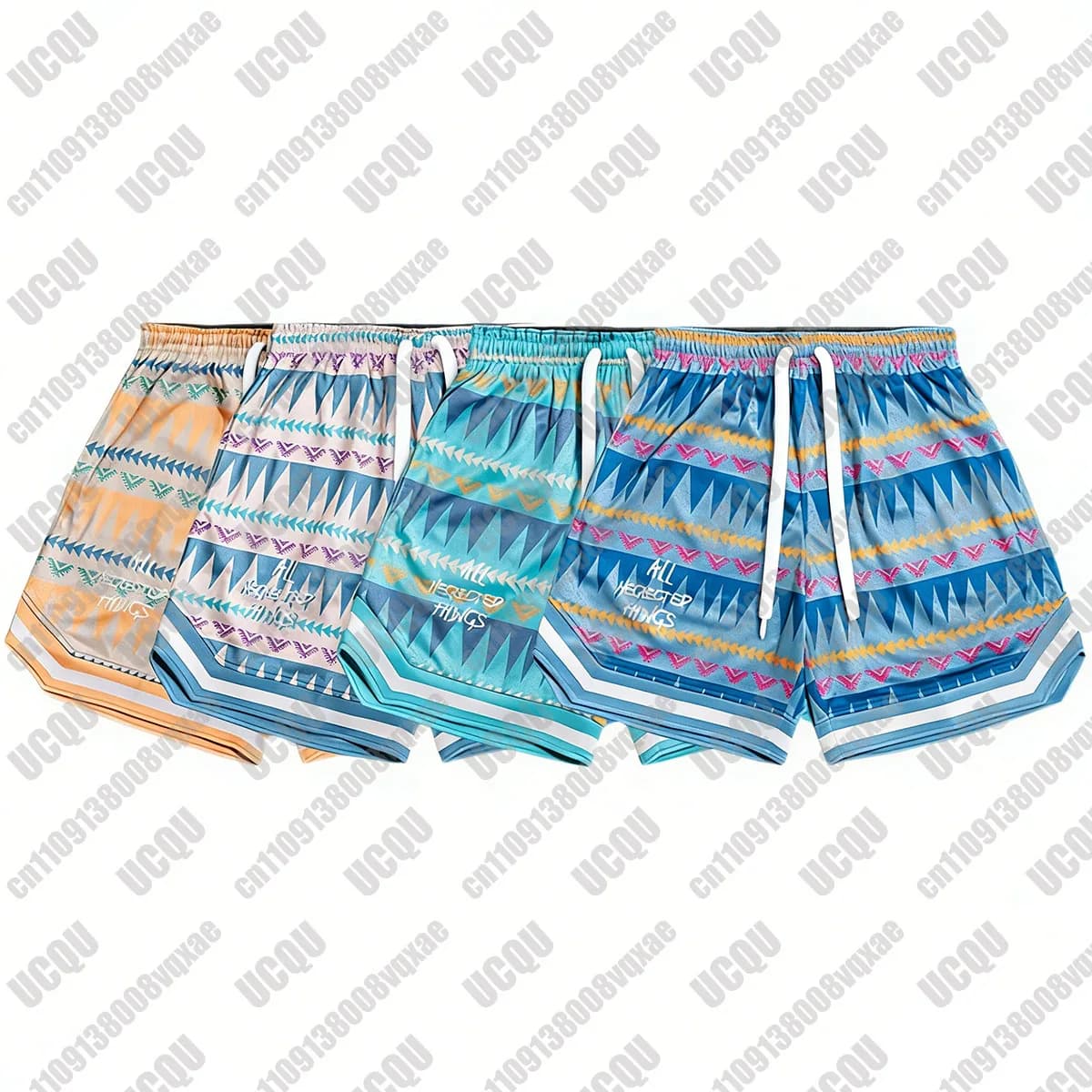 Pantaloncini da uomo estivi 2026 nuovi con stampa geometrica in mesh, ad asciugatura rapida, per allenamento basket, corsa, casual, larghi, a cinque punte