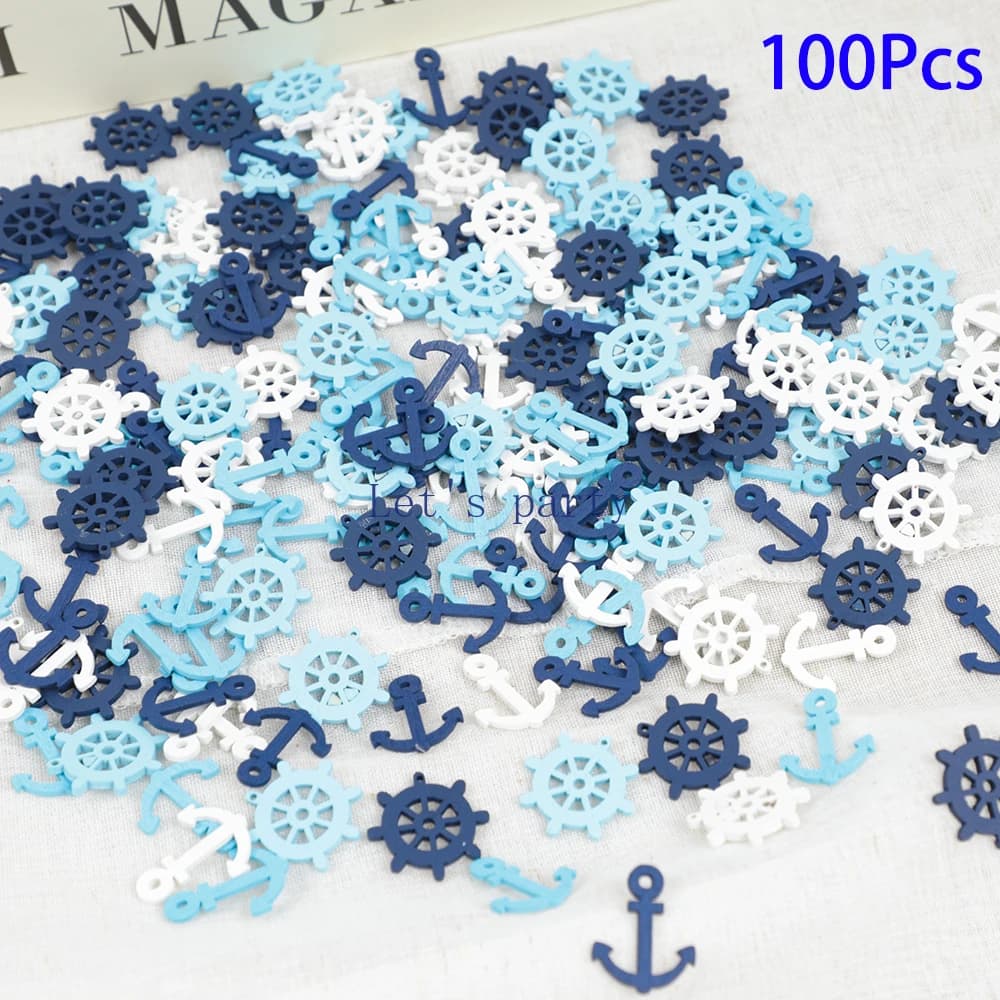 100 Pezzi di Decorazioni in Legno a Tema Nautico con Ancora, Miniature Fai-da-Te per Decorazioni di Compleanni, Matrimoni e Feste