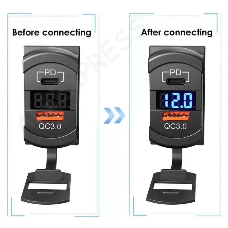 Nuovo Interruttore USB da 54W con Presa di Ricarica USB-C e Coperchio Impermeabile, PD & QC3.0 12V/24V Voltmetro LED per Veicoli Marini e Camper