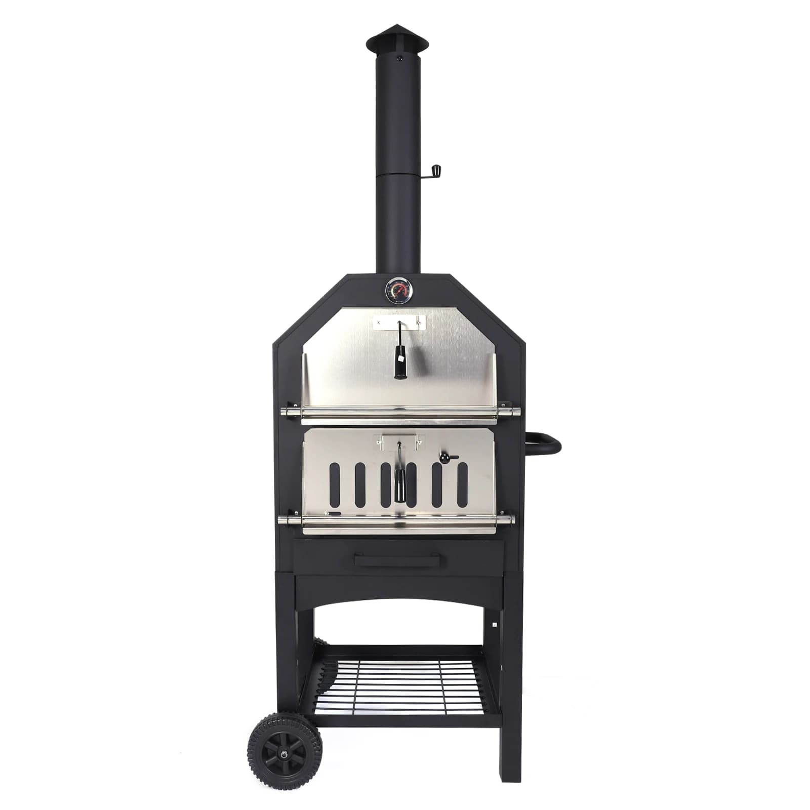 Forno per Pizza a Carbone Autoportante a 2 Livelli con Pietra e Paletta, Grande Griglia Portatile per Esterni, Campeggio e Picnic