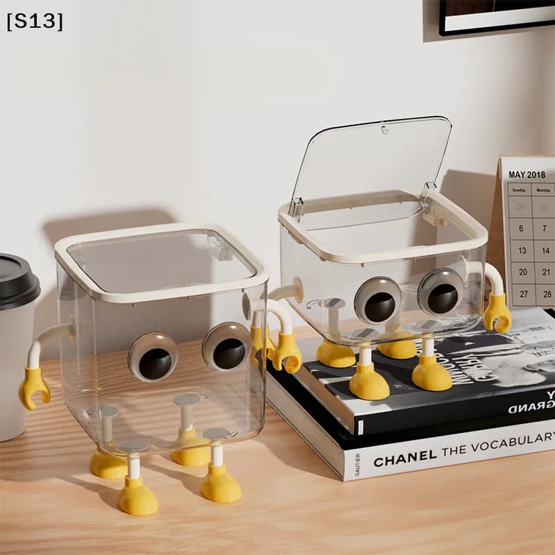 Cute Transparent Desktop Trash Can, Covered Waste Basket for Office Dormitory