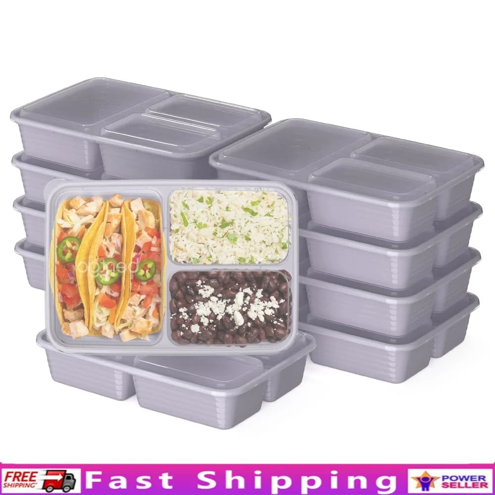 Contenitori per la preparazione dei pasti da 20 pezzi Set Scatole Bento a 3 scomparti con coperchi su misura Congelatore per microonde Sicuro Durevole Riutilizzabile