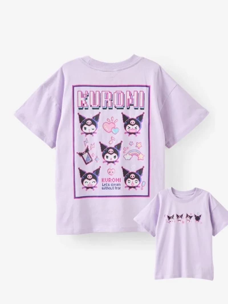 T-shirt Estiva in Cotone Personalizzata con Motivo Kuromi Super Carino, Comoda e Corta per Adulti e Bambini, Abbigliamento Sportivo