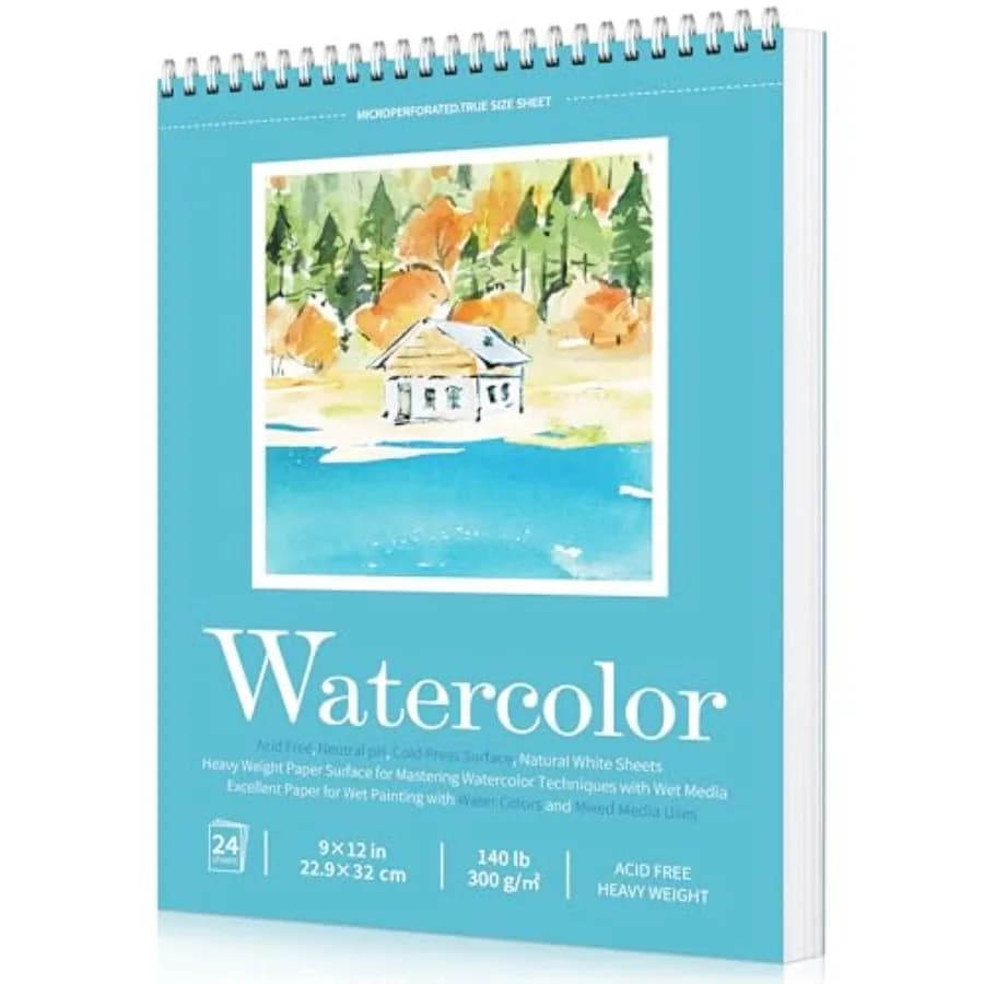 Watercolor Paper Pad, Watercolor Sketchbook 9" x12" 140lb/300gsm, Spiral Bound Water Color Pad Journal and Sketchbook for Adult