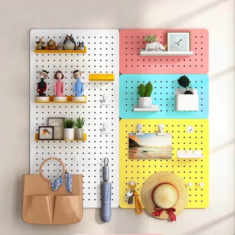 Organizzatore da Parete in Metallo con Ganci e Ripiani, Senza Foratura, Salvaspazio per Ingresso, Scrivania, Bagno, Cucina, Espositore Giallo