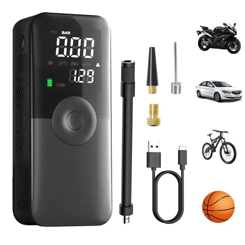 Mini Compressore d'Aria Portatile Wireless con Batteria Integrata da 5200mAh, Pompa Gonfiabile per Biciclette, Anelli da Nuoto, Anelli da Sci, Pneumatici Auto