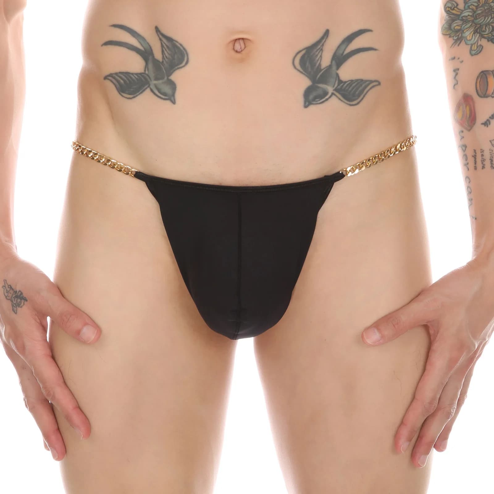inGWH 6 inIntimate for men with metal chain, ice silk thong shorts, sexy underwear