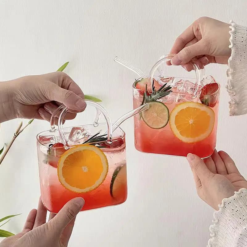 Bicchiere Portatile a Forma di Borsa, Bicchieri Creativi per Cocktail, Divertenti Bicchieri per Vino a Forma di Frutta, Bicchiere con Cannuccia Stile Ins, Accessori da Bar