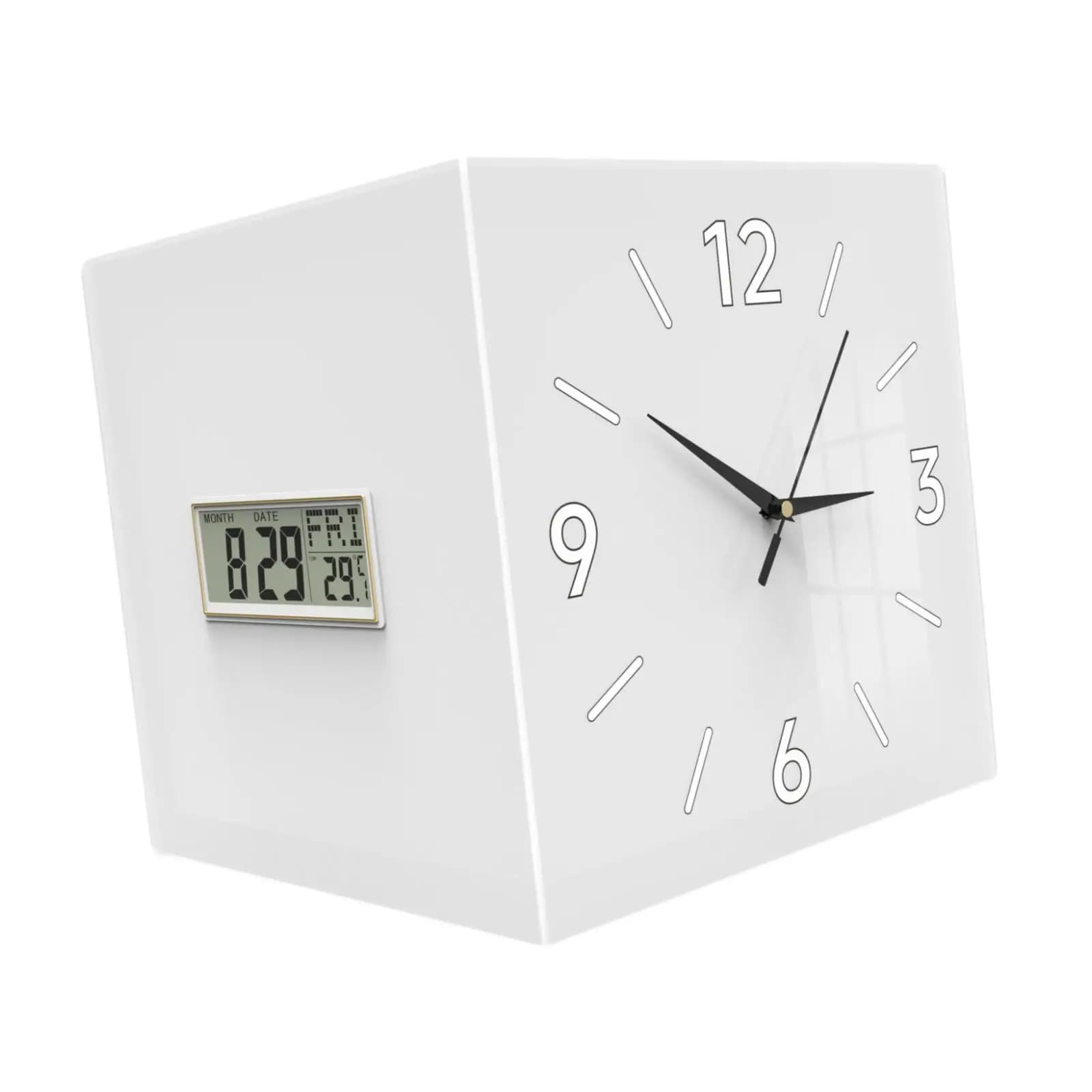 Corner Wall Clock Decorative Clock Acrylic 10 inch Ornament Month Date Week Display for Bedroom Living Room Kitchen Study
