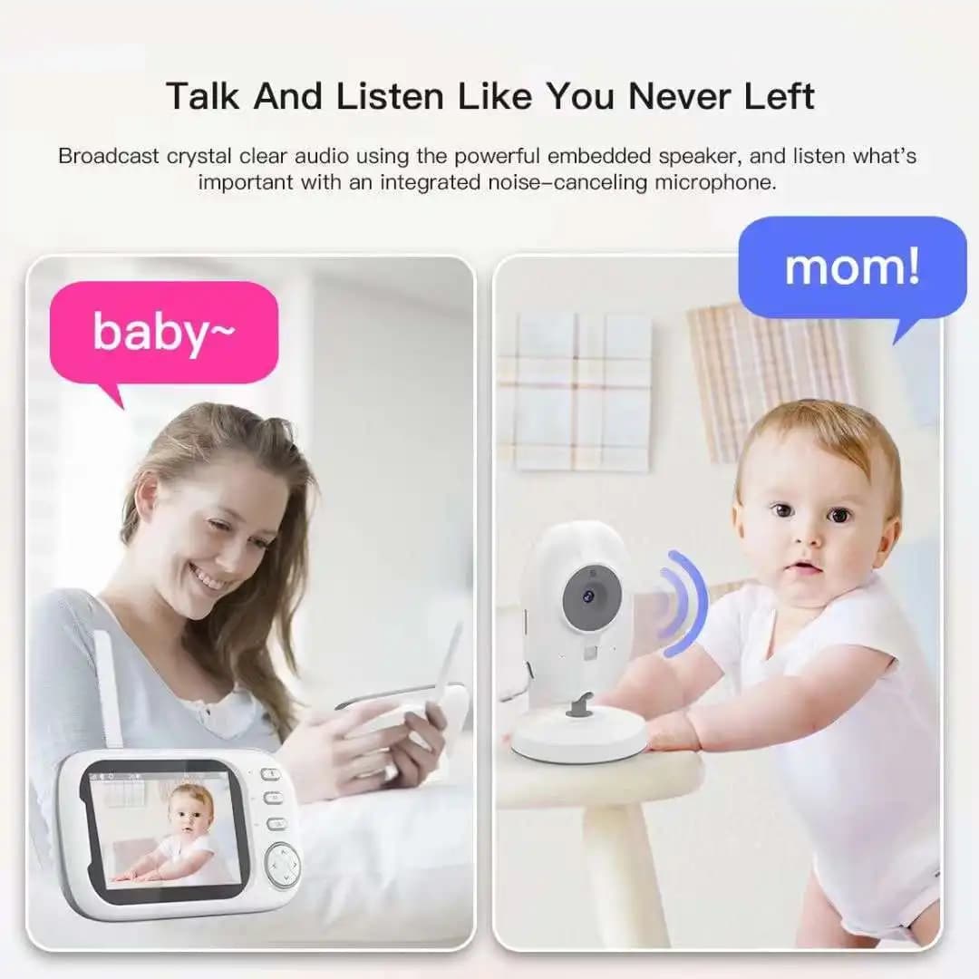 Monitor per Bambini Wireless con Schermo da 3,5 Pollici, 720P, Monitoraggio della Temperatura, VOX, Promemoria per l'Alimentazione, Interfono, Telecamera per Babysitter