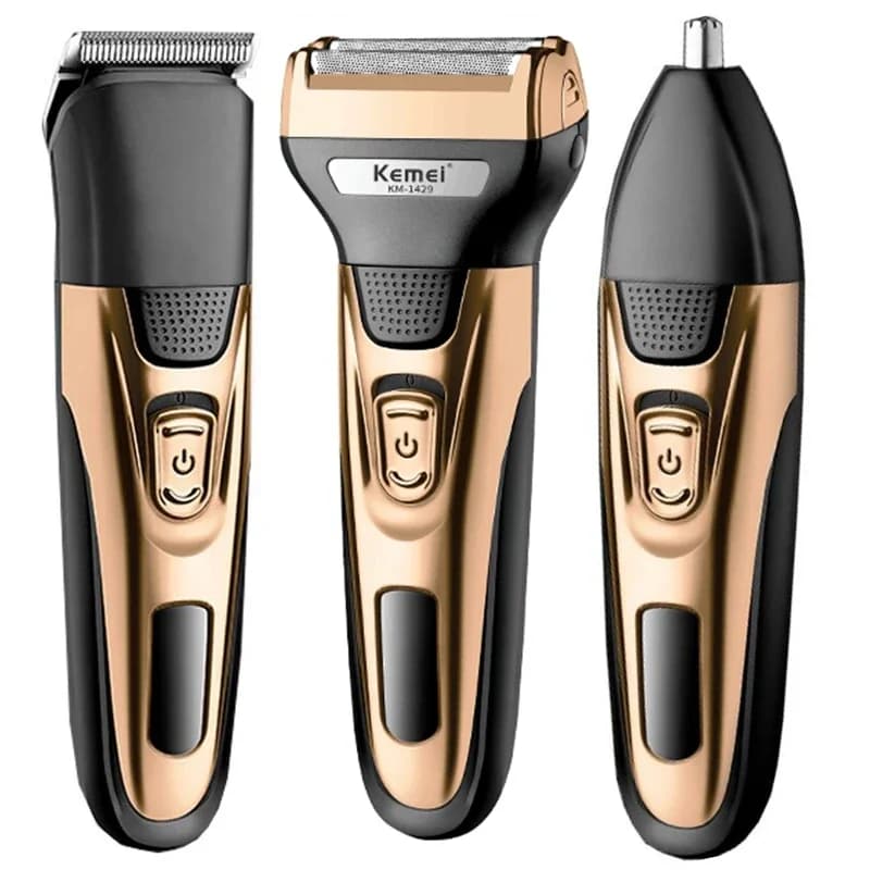 Kemei 3in1 electric shaving grooming kit for man beard haircut body nose ear shaving machine face rechargeable razor