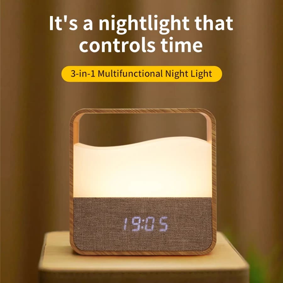 Luce Notturna LED con Orologio, Sveglia Digitale Ricaricabile, Lampada da Comodino Dimmerabile, Luce per il Risveglio, Orologio da Tavolo con Batteria da 1500mAh