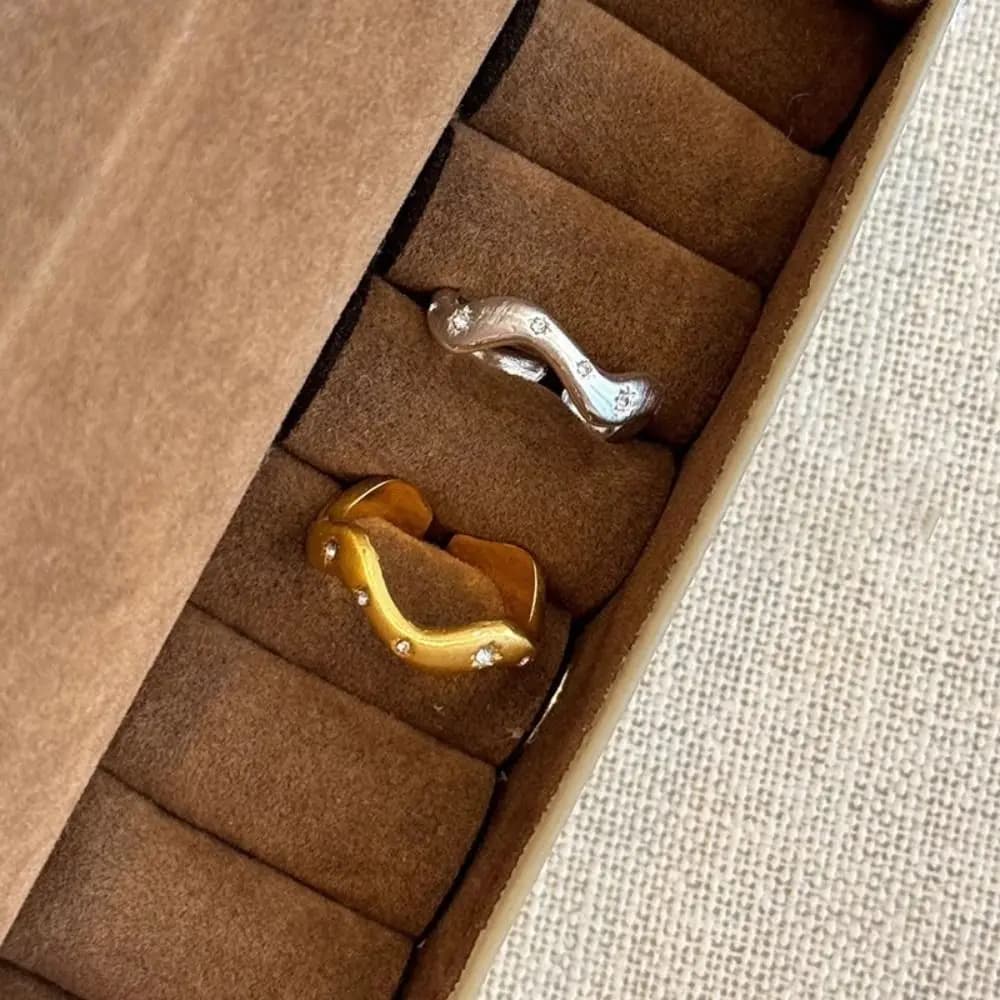 Elegant Plating Wave Rings Minimalist Design Fine Jewelry Opening Rings Light Luxury Twisted Round Geometric Rings For Women