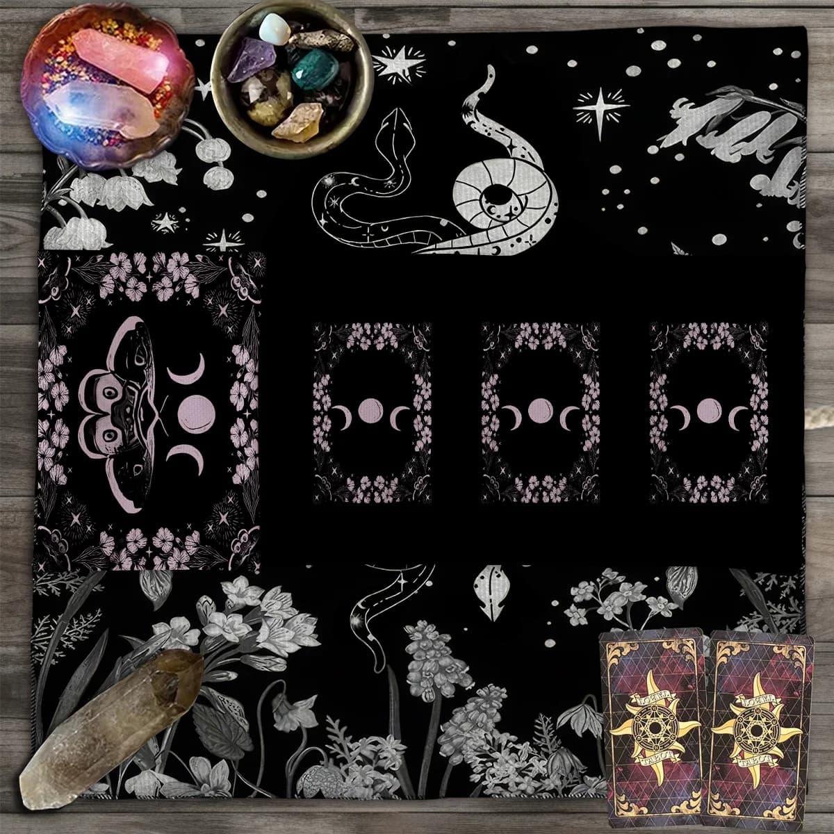 Tovaglia per tarocchi con tripla luna, tovaglia per tarocchi, per borsa per divinazione, custodia per fiori di falena, borsa per carte dei tarocchi