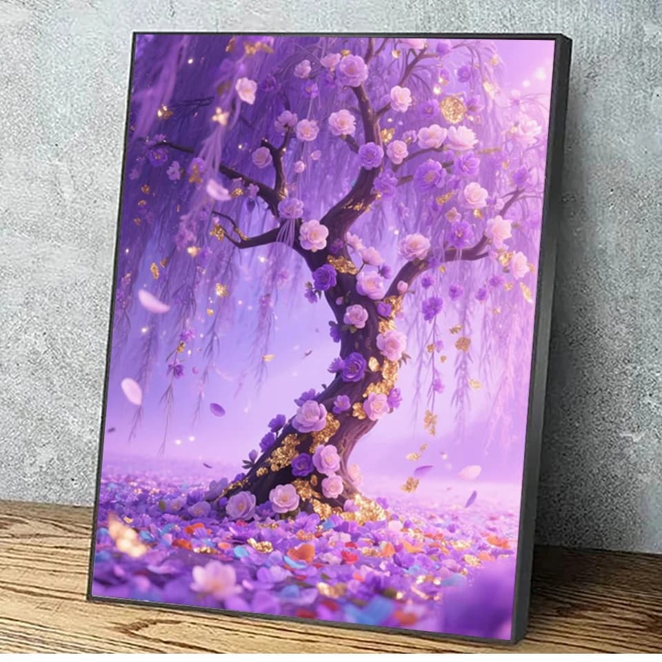 Diamond Painting Cross Stitch Kit Dreamy Purple Flower Tree DIY Art Diamond Mosaic Landscape Rhinestones Embroidery Home Decor