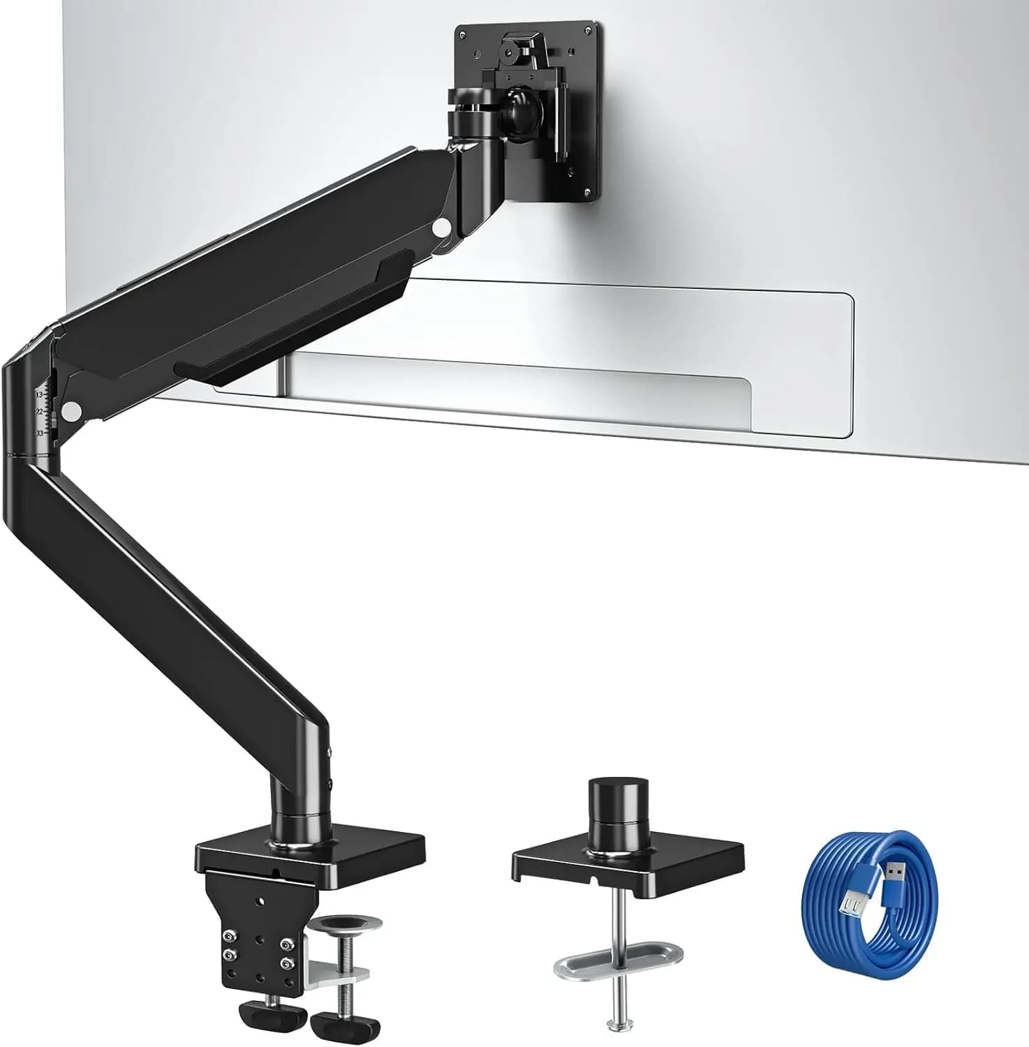 Supporto per monitor singolo per schermi di grandi dimensioni fino a 49 pollici, braccio resistente per carichi da 4,4 a 33 libbre, supporto da scrivania compatibile VESA