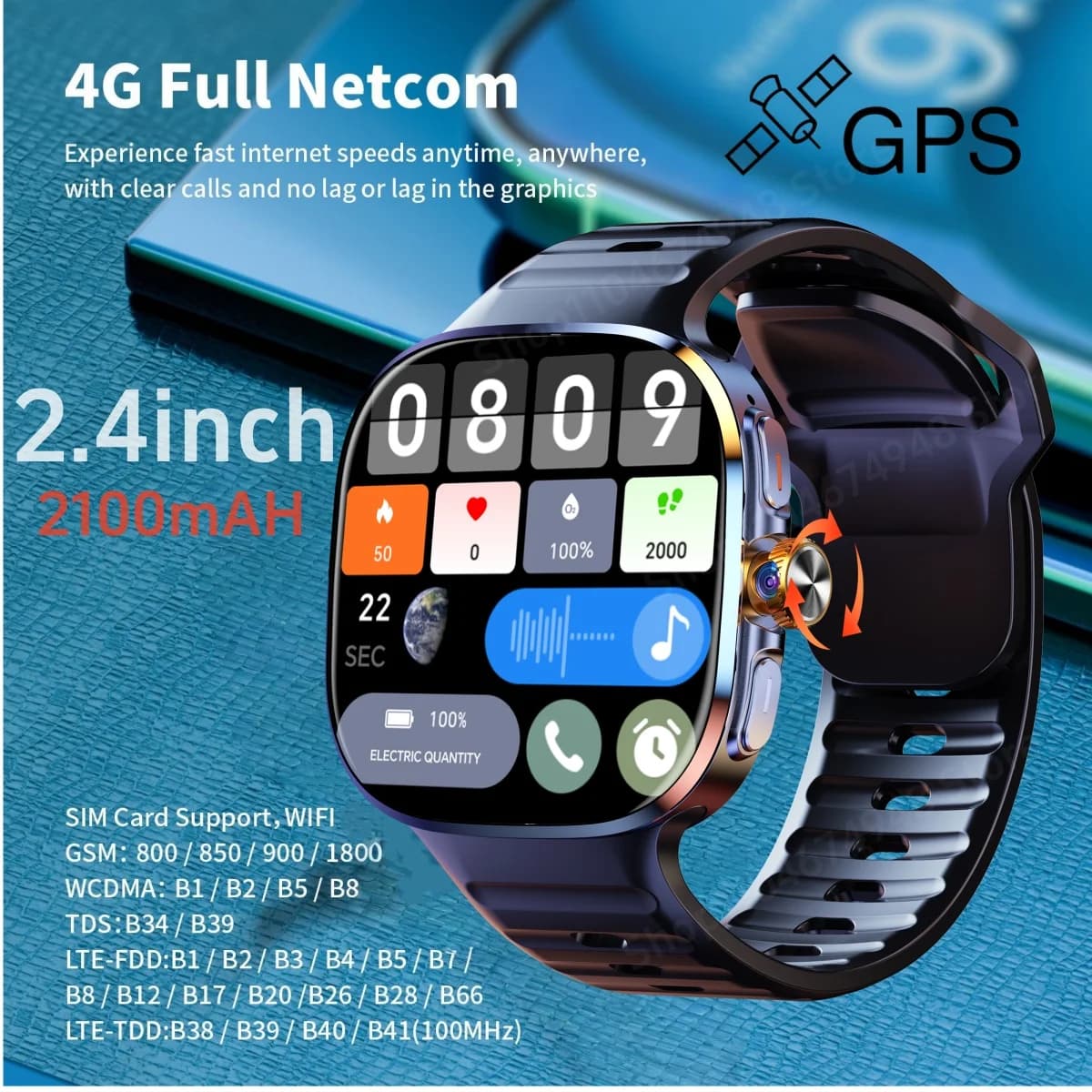 M99 Smart Watch Android 10.0 Smartwatch con scheda SIM Telecamera rotativa GPS WIFI Bussola 512 GB di archiviazione Schermo Amoled più grande da 2,4 pollici