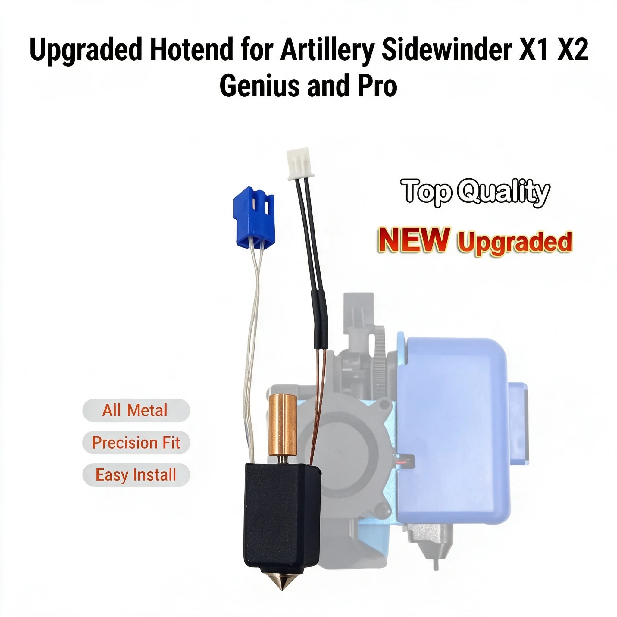 Upgraded Hotend for Artillery Sidewinder X1 X2 Genius and Pro 3D Printer Parts All Metal Nozzle Heating Block Thermistor Kits!!