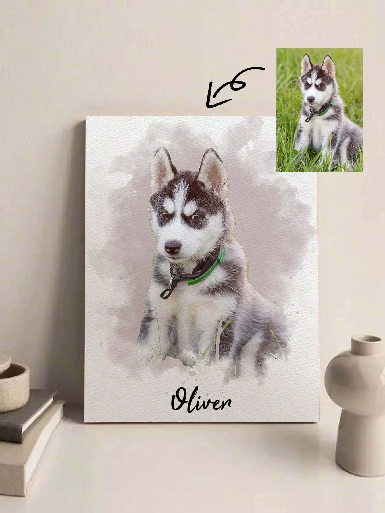 Customized Watercolor Pet Portrait Photo Frame, Personalized Gift For Her/Him, Valentine's Day Gift, Custom Dog Memorial