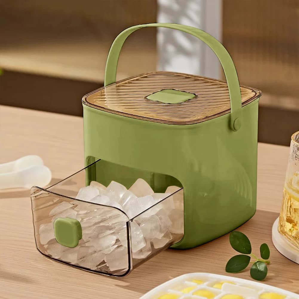 48-Cube Ice Maker Bucket with Easy Press Cap Portable Drawer Refrigerator Household Ice Storage Box with Handle For Outdoor Tool