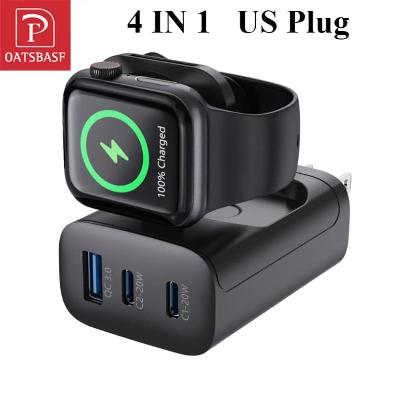 Oatsbasf 4 in 1 QC3.0 adattatore per caricabatterie wireless per orologio magnetico veloce per Apple Watch Samsung Watch adattatore pieghevole per spina USA/Regno Unito