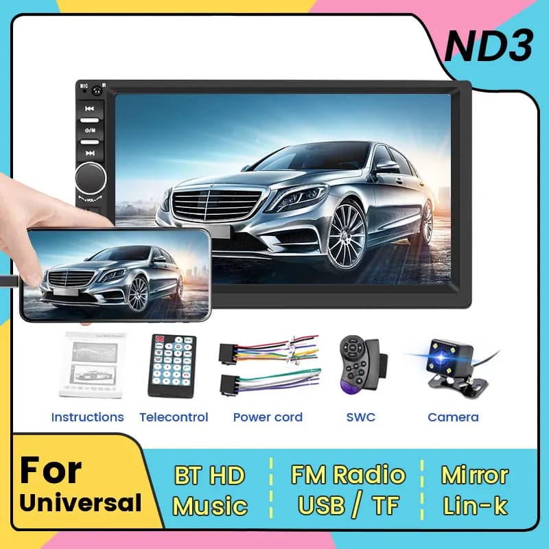 ND3 Universal 2 Din autoradio lettore MP5 7 ''HD Touch Screen Stereo FM Audio SD USB telefono specchio Lin-k Video AUX TF Slot per schede BT