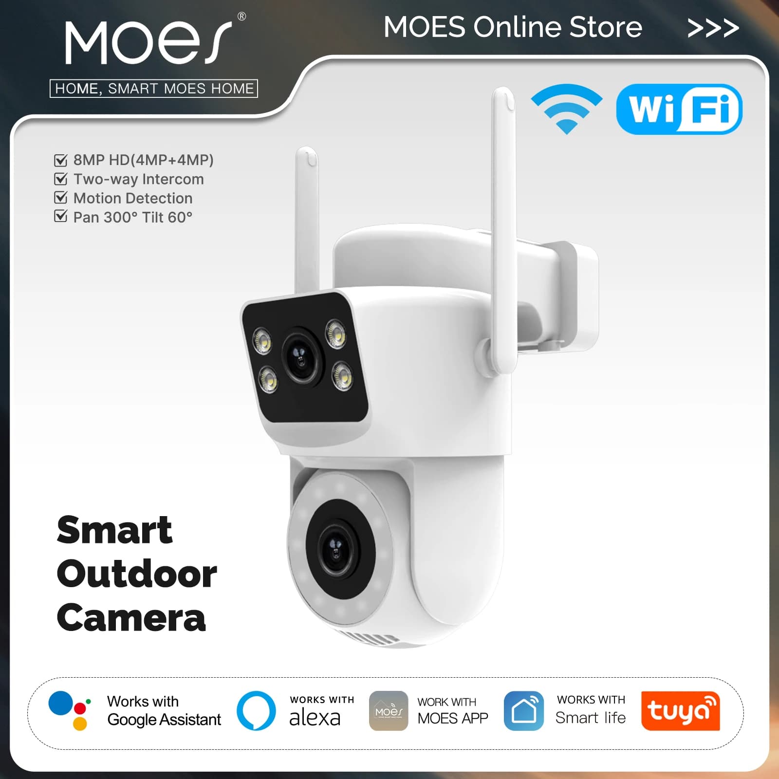Moes Tuya Smart WiFi Telecamera di sicurezza esterna 8MP Doppio schermo 2.4G/5G IP65 Rilevazione movimento impermeabile Tracciamento automatico Audio bidirezionale
