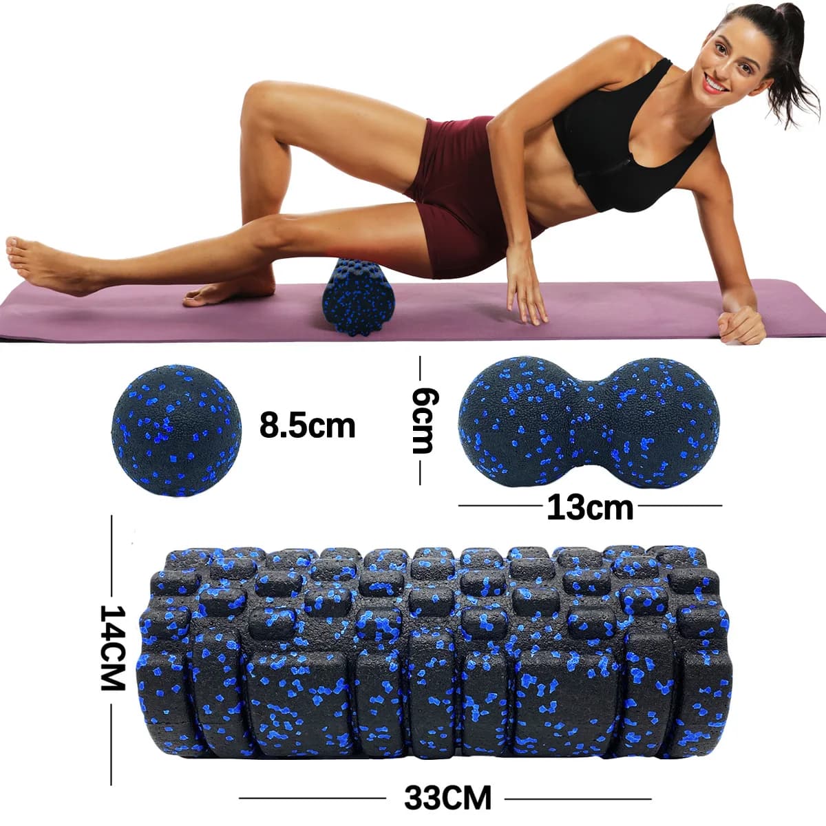 Set da 3 pezzi: Rullo Yoga, Palla Massaggiante a Nocciola e Colonna in Schiuma EPP per Fitness, per Dolori alla Schiena, Gambe, Fianchi, Stretching Profondo dei Tessuti, Rilassamento Muscolare in Palestra