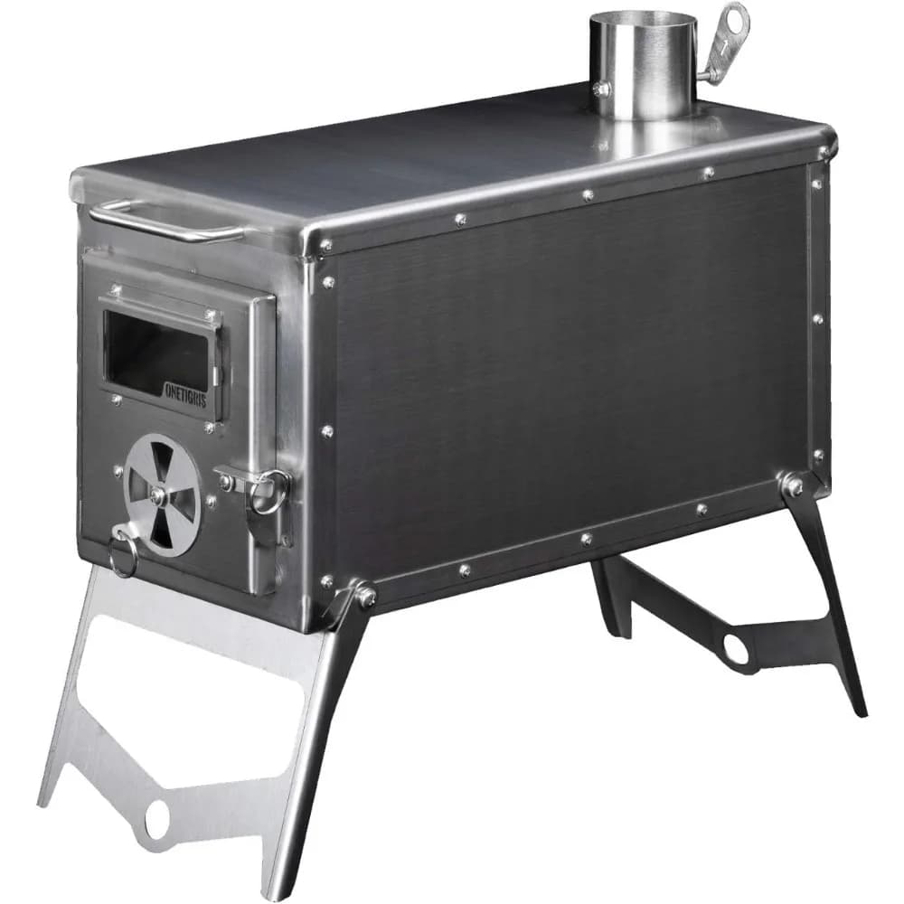 Portable Wood Tent Stove for Winter Camping, Hunting, Outdoor Kitchen With Pipes