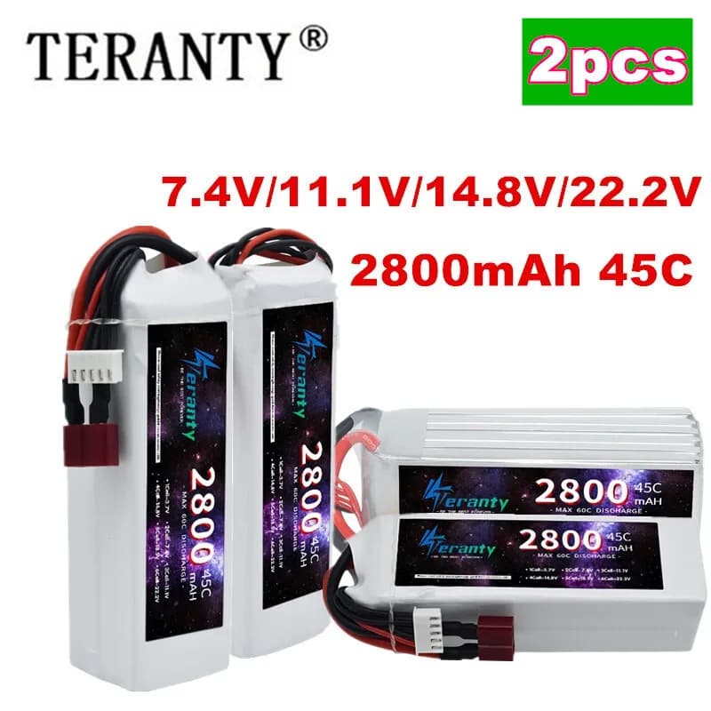 TERANTY 2800MAH 7.4V 11.1V 14.8V 22.2V Lipo Batteria Per RC Quadcopter Elicottero Auto Barca Droni 45C 2S 3S 4S 6S 2PCS Batteria