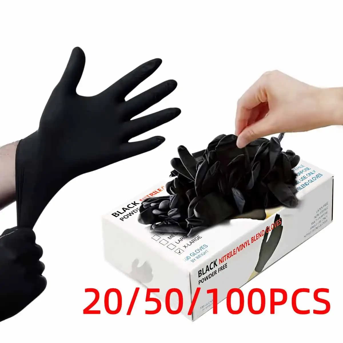 20/50/100 pezzi guanti in vinile nero guanti per uso alimentare guanti usa e getta per la pulizia della cucina preparazione del cibo senza lattice senza polvere