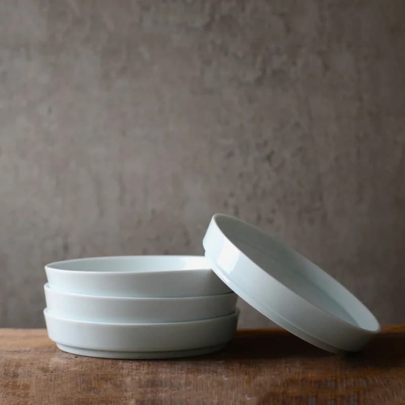 Jingdezhen Ceramic Tableware Misty Blue Flanging Soup Plate Handmade Japanese Style Meal Plate Dried Fruit Plate Dry Pour Pot Tr