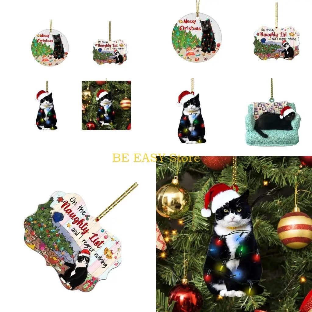 E28F ACRYLIC NATALICO ORNINE GATTO NERO ORNAGGIO UNICO Decorazioni per le vacanze divertenti Decorazioni a sospensione per
