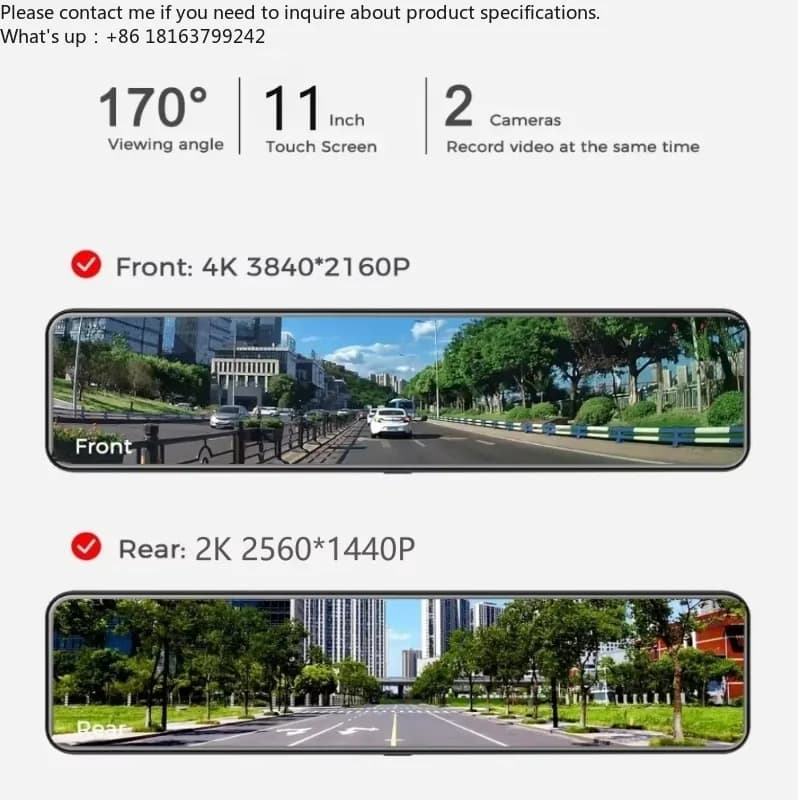 Dash Cam per Auto 4K+2K, Specchietto Retrovisore da 11 Pollici con Telecamera Anteriore e Posteriore 4K, Doppia Lente, Wi-Fi, GPS, Visione Notturna, Monitor per Parcheggio