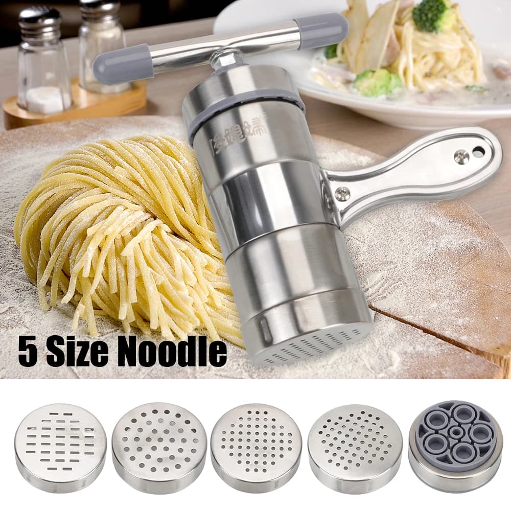 Fare Spaghetti multifunzionale in acciaio inossidabile con 5 stampi per pressare spremiagrumi spremiagrumi manuale macchina per Pasta
