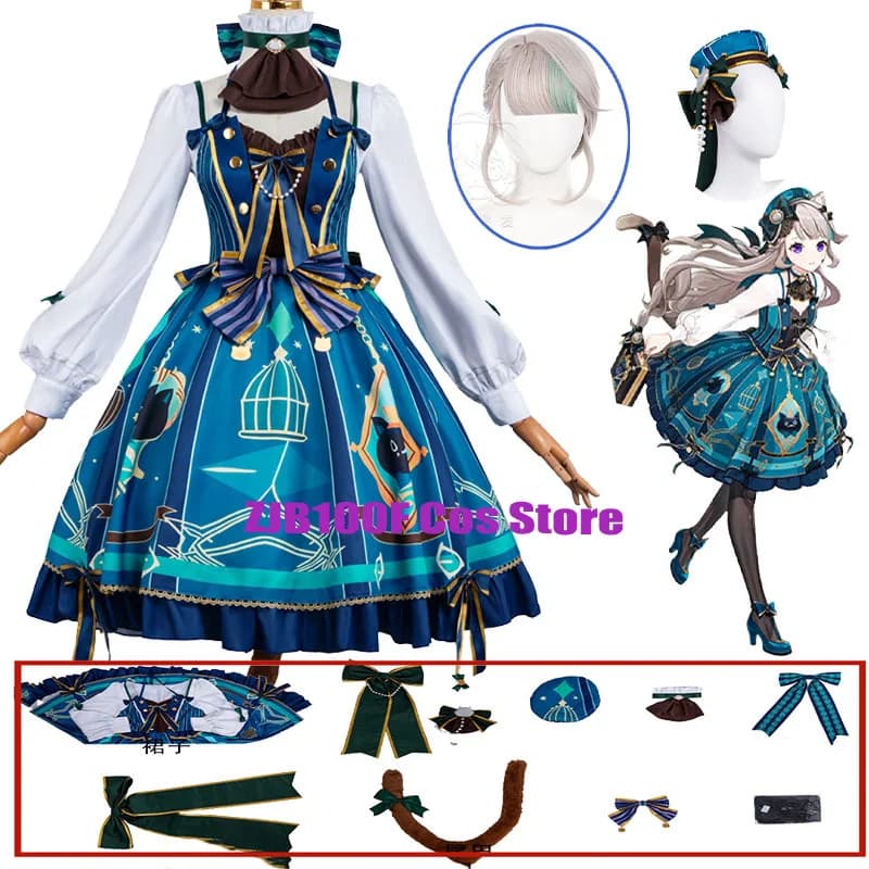 Genshin Impact Lynette Cosplay Costume New Dress Wig Full Set For Fontaine Halloween Carnival Party Play Outfit for Woman