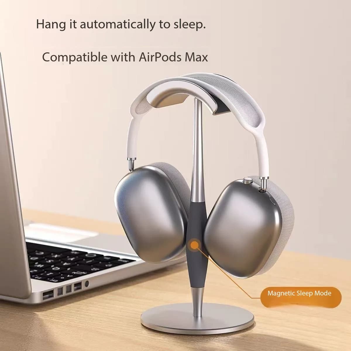 Aluminum Alloy +ABS Headphone Stand Detachable Auto-sleep Headset Holder Display Shelf for Airpods Max with Anti-Slip Pad