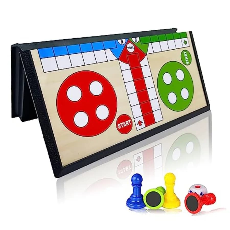 KIDAMI Mini Magnetic Ludo Travel Board Game et, Folding Deign and Light-Weight, Gift for Kid Toddler 7.64 × 7.64 inche
