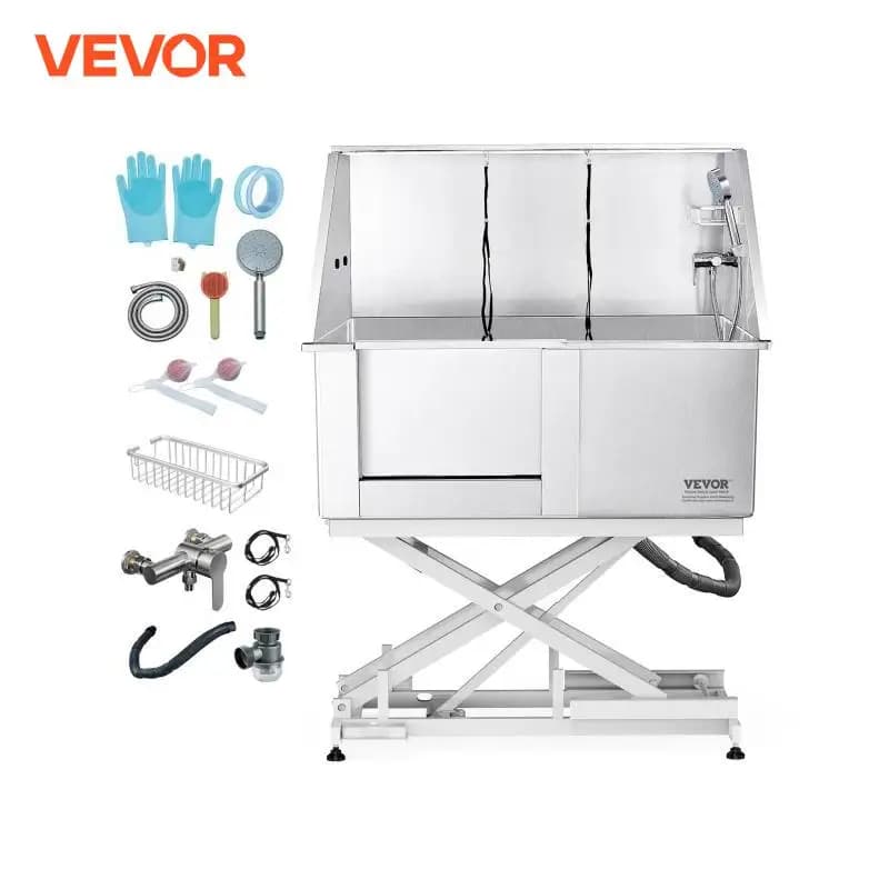 VEVOR Vasca da Bagno per Cani Animali Domestici Lunghezza max. 127 cm, Vasca per Toelettatura Cani in Acciaio Inox Vasca da Bagno Altezza Regolabile Elettrico per Animali Domestici Porta a Sinistra