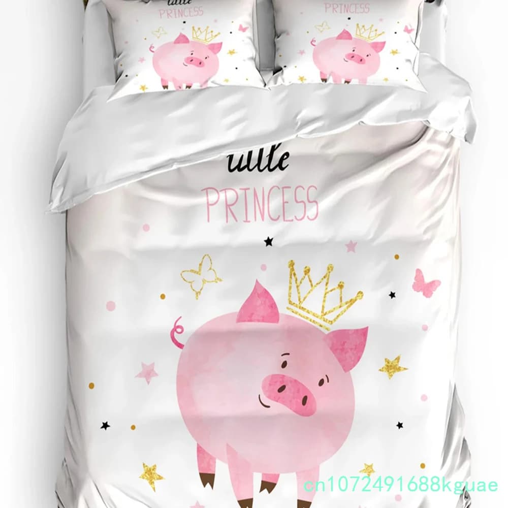 3pcs Bedding Set Pink Piggy Princess Watercolor Girl Home Textile Duvet Cover Pillow Case Boy Kid Teen Girl Bedding Covers Set