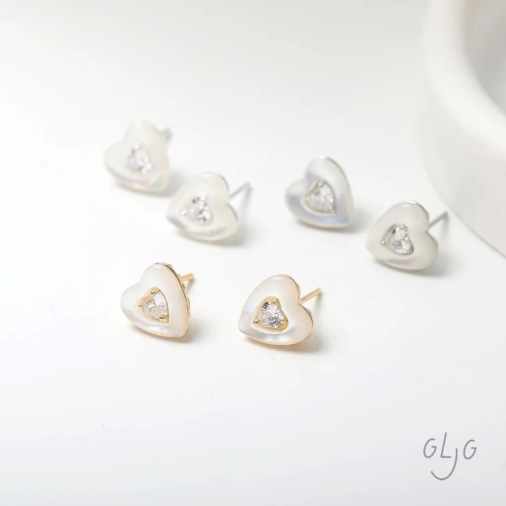 2 pcs delicate button earrings with heart shaped shell brass jewelry creation diy earrings accessories plated in gold 14k 10 * 11mm