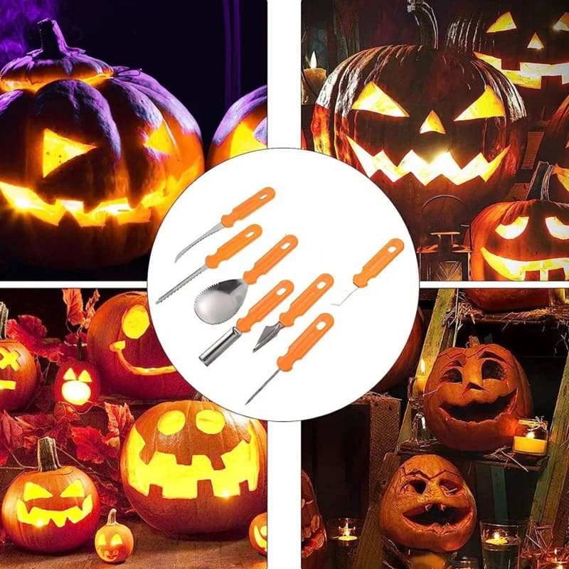 7 pcs/set set of stainless steel Halloween pumpkin knives, hand-made tools for festive fun