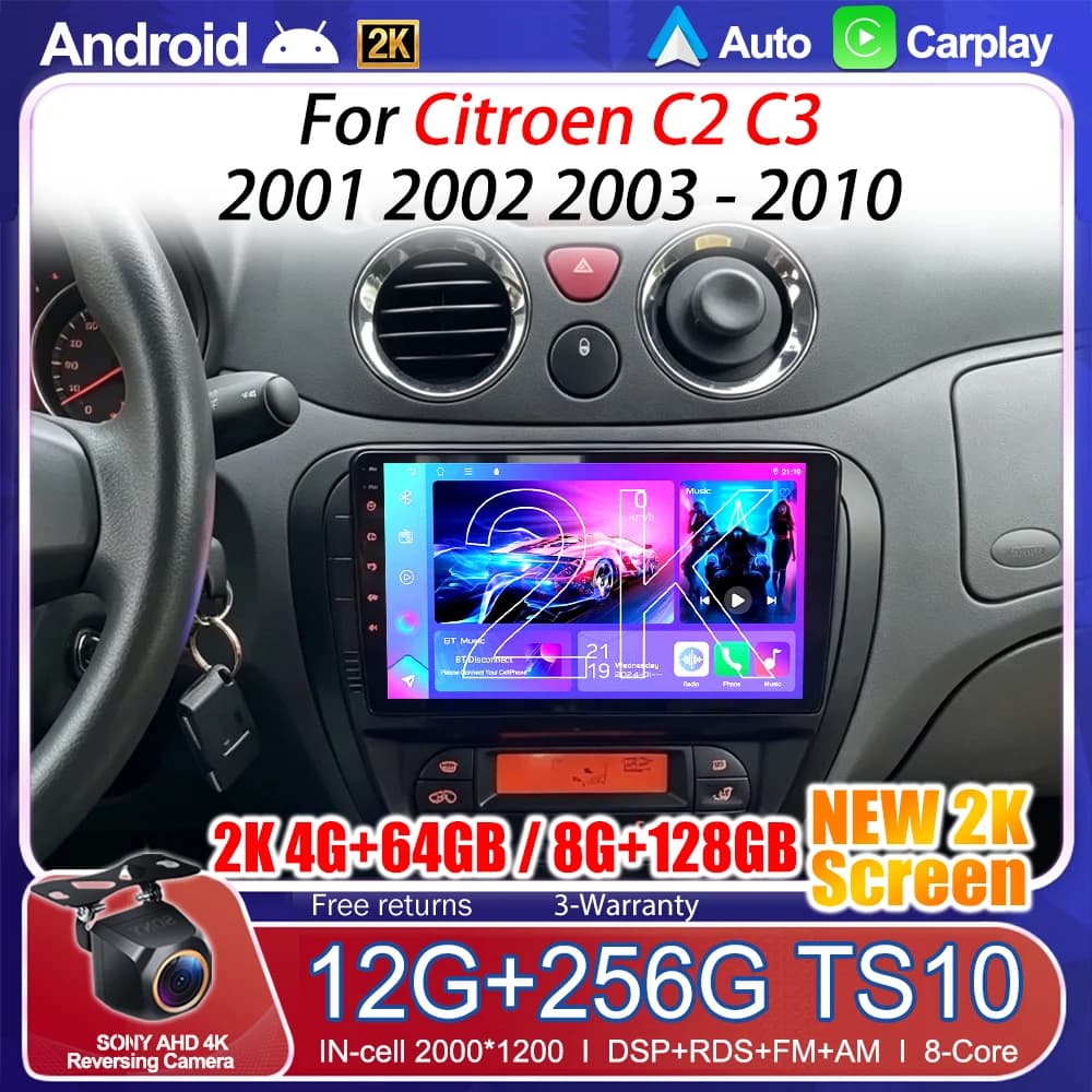 Android 15 Autoradio For Citroen C2 C3 2001 2002 2003 - 2010 Touch Screen Video Multimedia Navigation Bluetooth WIFI GPS