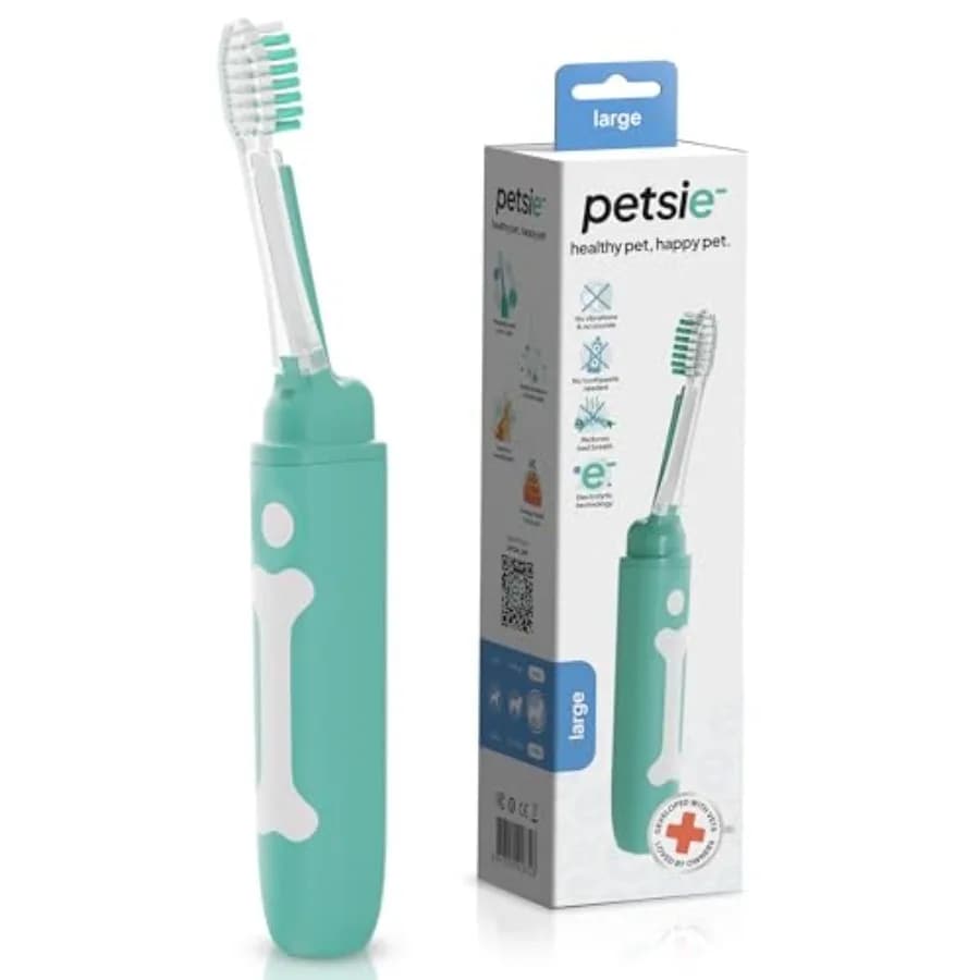 Large size dog electric toothbrush (over 20 kg), stainless steel and silicone, white, silent, without vibration, developed by veterinarians.