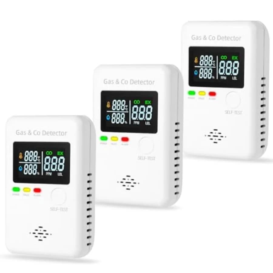 Set di 3 Rilevatori Combinati 4-in-1 per Gas Esplosivi, Monossido di Carbonio, GPL e Gas Naturale, Allarme con Monitoraggio in Tempo Reale