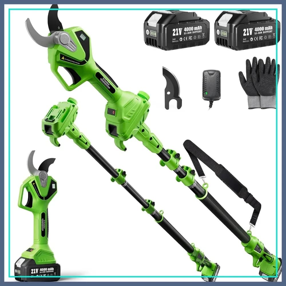 Potatore a Palo Senza Fili, Taglio da 1,6 Pollici, Cesoie Elettriche 2-in-1, 2 Batterie da 4,0 Ah, Motore Brushless, Lama SK5